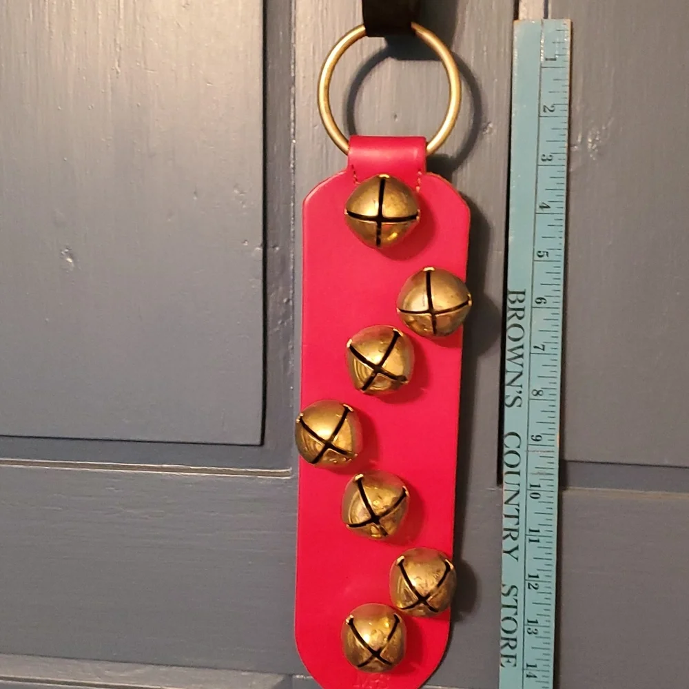 Vintage MBS Sleigh Bells Red Leather Brass Christmas Holiday Door Decoration - Picture 5 of 7